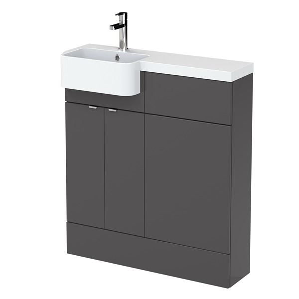 Hudson Reed Fusion 1000mm Combination Unit & Left Hand Semi Recessed Basin 1005 x 904mm Gloss Grey (CBI944)