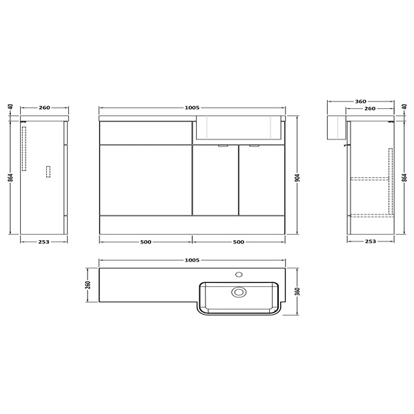 Hudson Reed Fusion 1000mm Combination Unit & Right Hand Semi Recessed Basin 1003 x 904mm Bleached Oak (CBI3045)