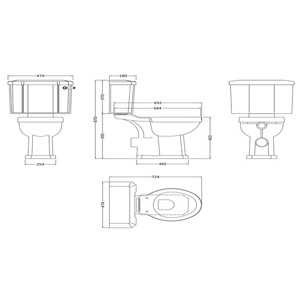 Hudson Reed Richmond Comfort Height Close Coupled WC & Cistern 470 x 870mm Gloss White