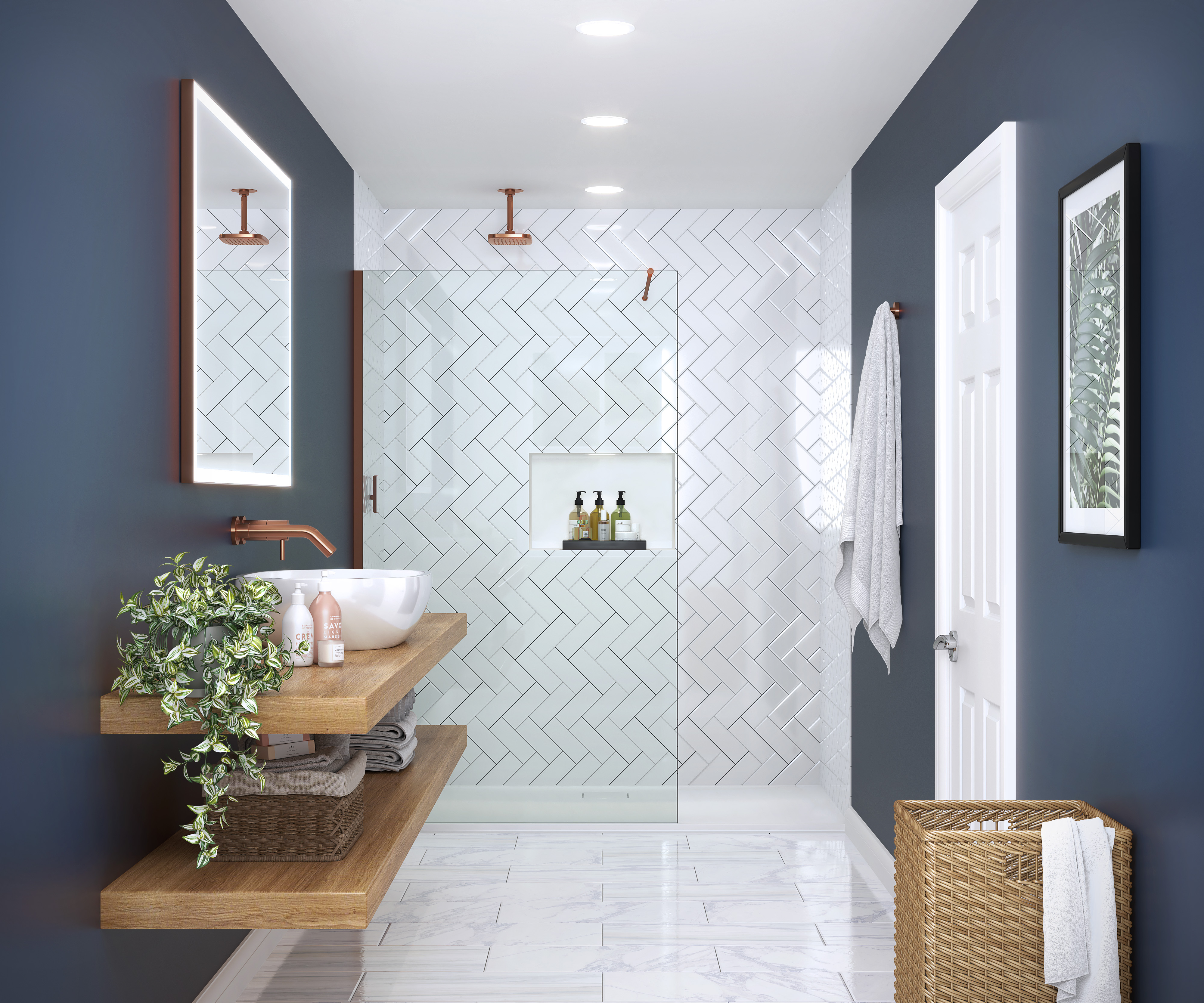 Merlyn 8mm Wetroom Panel Fluted Glass Brushed Bronze Profile 800mm (Inc. bracing bar & t – piece)