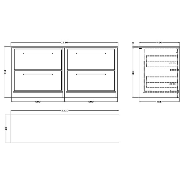 Hudson Reed Lille 1200mm Floor Standing 4-Drawer Vanity with Marble Worktop 1210 x 818mm Bleached Oak (LIL3033CMT2)