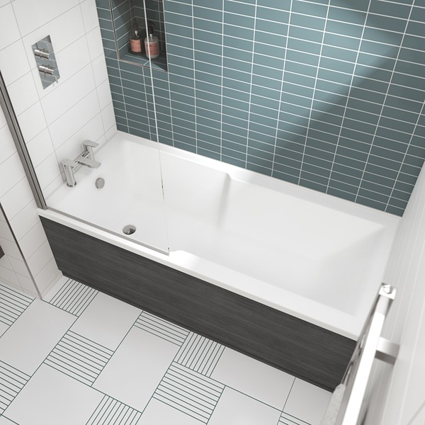Hudson Reed Eternalite Square Straight Shower Bath 1700 x 750mm 750 x 400mm White