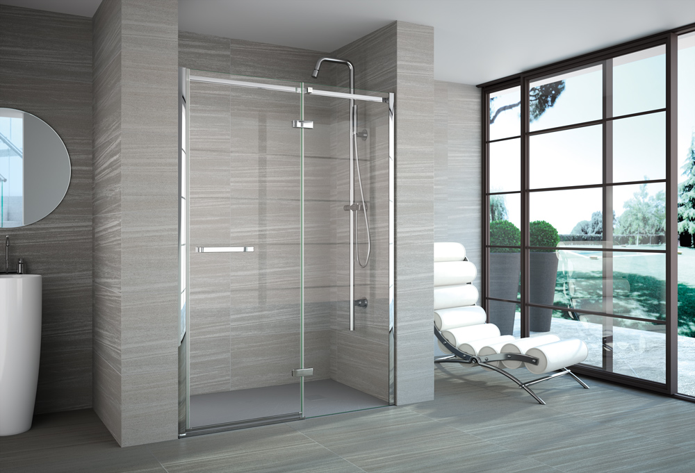 Merlyn 8 Series Frameless Hingeand Inline 900mm – 8mm Toughened Safety Glass