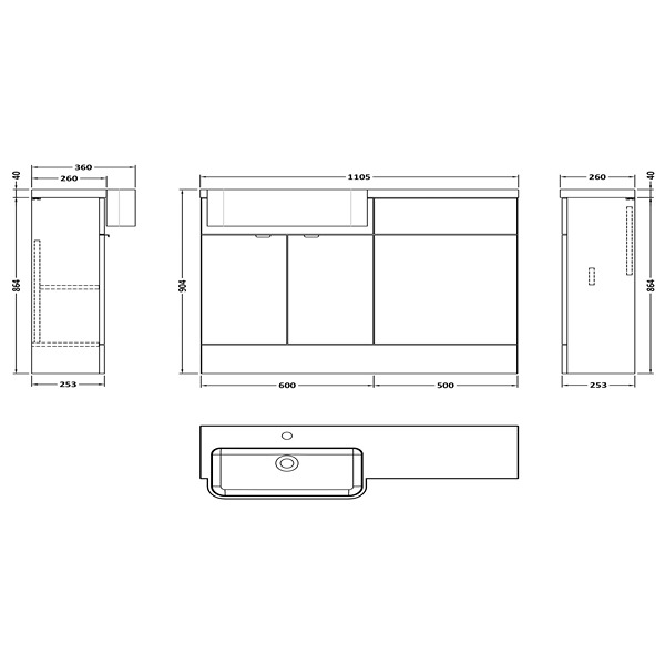 Hudson Reed Fusion 1100mm Combination Unit & Left Hand Semi Recessed Basin 1105 x 904mm Anthracite Woodgrain (CBI546)