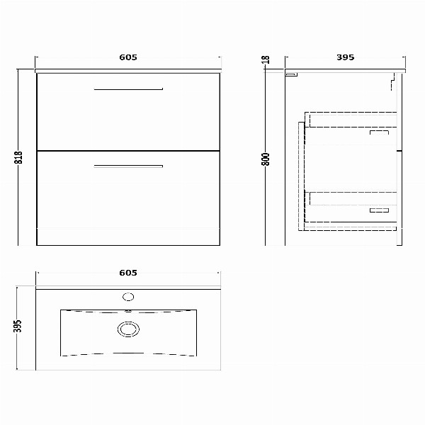 Nuie Arno Floor Standing 2 Drawer Vanity and Basin 2 600Mm x 600Mm - Satin Grey Contemporary