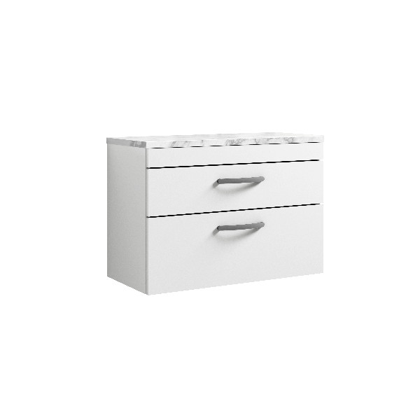 Nuie Athena 800 Wall Hung 2 - Drawer Unit and Laminate Worktop - Gloss White Contemporary