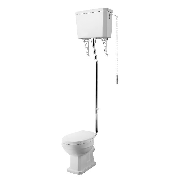 Nuie Carlton High Level Pan Cistern and Flush Pipe Kit - White Traditional
