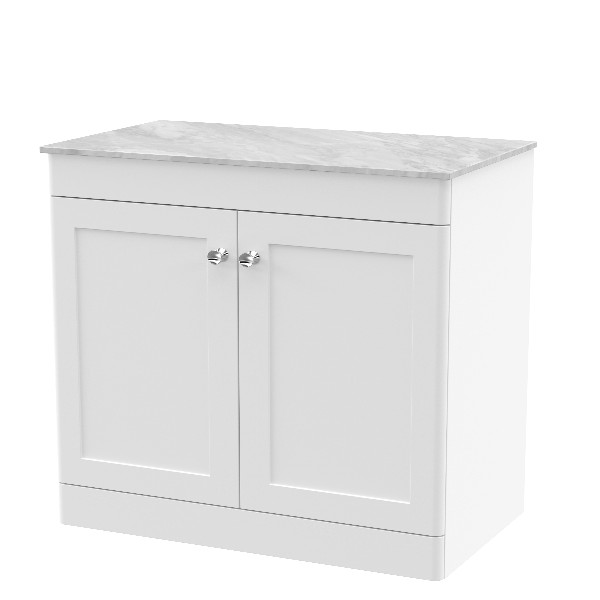 Nuie Classique Floor Standing 2 - Door Vanity With Marble Top 800Mm x 800Mm - Satin White Traditional
