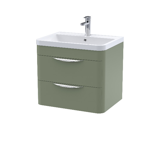 Nuie Parade Wall Hung 2 Drawer Vanity and Polymarble Basin 600Mm x 600Mm - Satin Green Contemporary