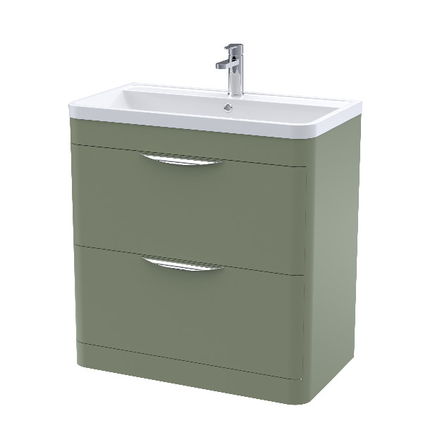Nuie Parade Floor Standing 2 Drawer Vanity and Polymarble Basin 800Mm x 800Mm - Satin Green Contemporary