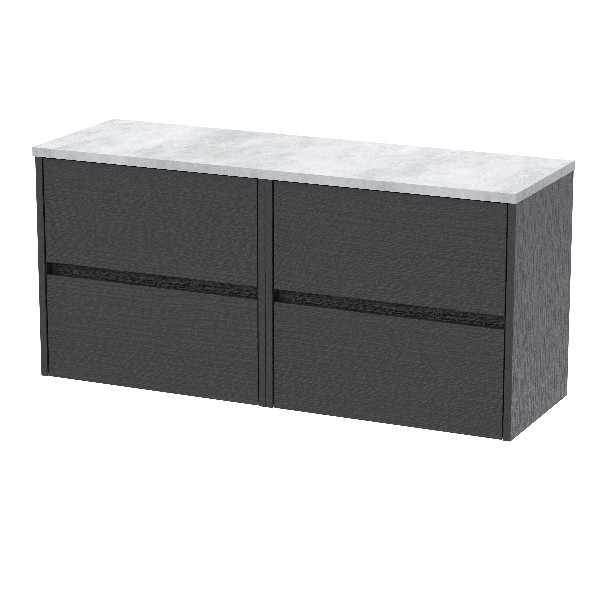 Nuie Havana Wall Hung 4 - Drawer Unit and Laminate Worktop 1200Mm x 1200Mm - Graphite Grey Woodgrain Contemporary
