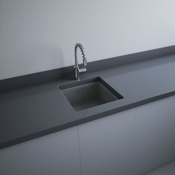 RAK Kitchen Sinks RAK-Silvia Drop in Kitchen Sink 45cm with 245mm H × 505mm W × 525mm D – Matt GREY – FIRE CLAY – Square