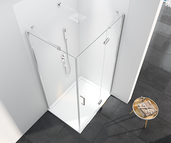 Merlyn 6 Series Frameless Hingeand Inlineincluding Merlyn MStone Tray 1500mm – 6mm Toughened Safety Glass