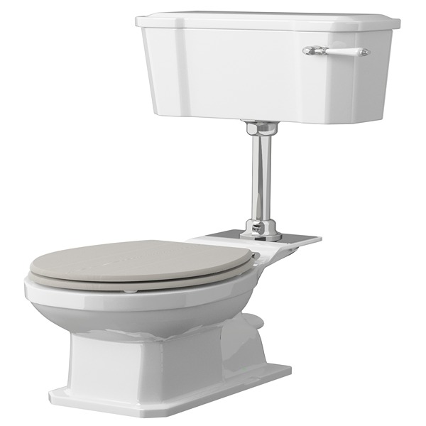 Hudson Reed Richmond Comfort Height Mid Level Pan, Cistern and Flush Pipe Kit 510 x 1320mm Gloss White